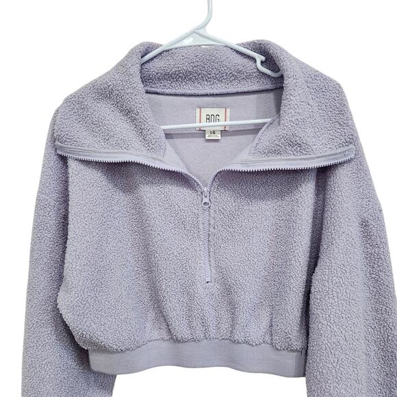 BDG Urban Outfitters Quarter Zip Cropped Sweatshirt Lilac Faux Fur Size Large - Picture 6 of 7